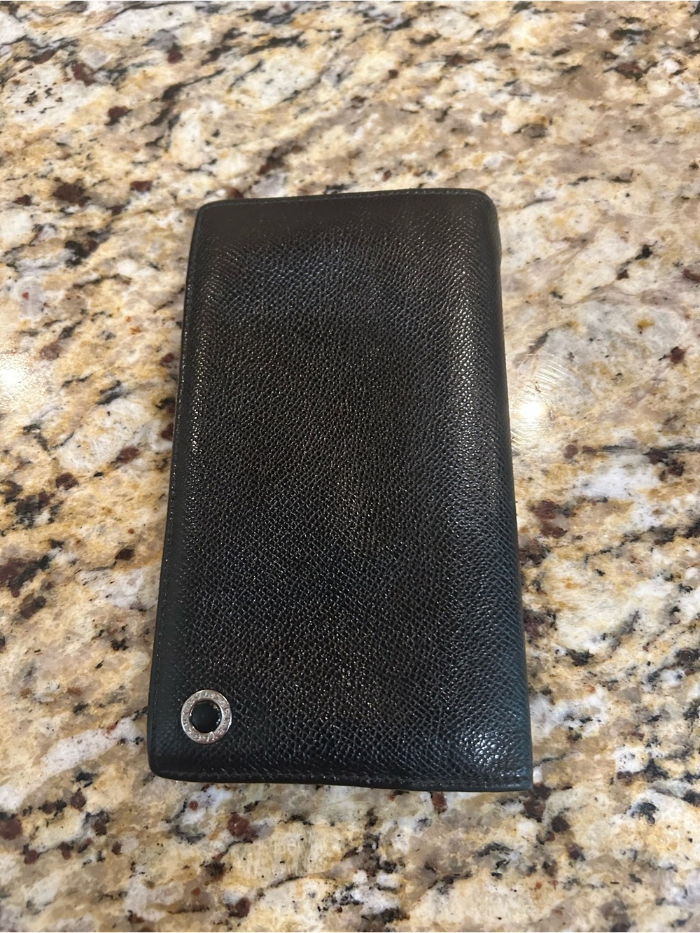 Bvlgari Black Leather Circle Logo Long Wallet